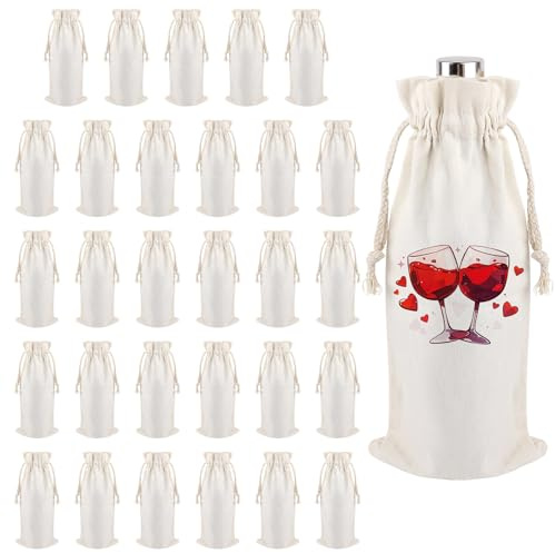 Framendino, 30 Pack Sublimation Wine Bottle Bags Blank Canvas Wine Bottle Gift Bags DIY Heat Transfer Vinyl Wine Bags for Wedding Party Birthday