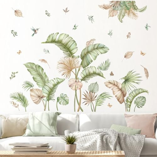 decalmile Stickers Muraux Boho Feuilles de Palmier Autocollant Mural Plante Verte Tropical Décoration Murale Chambre Enfants Bébé Chambre Salon