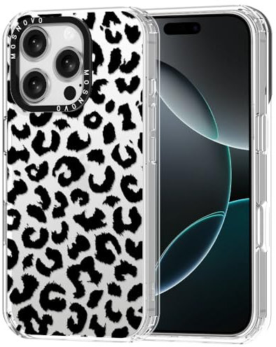 MOSNOVO Hülle für iPhone 16 Pro – Durchsichtige, schlanke, stoßfeste TPU+PC-Handyhülle, [6,6 Fuß Fallschutz/Anti-Abziehen] - Schwarzer Leoparden-Print