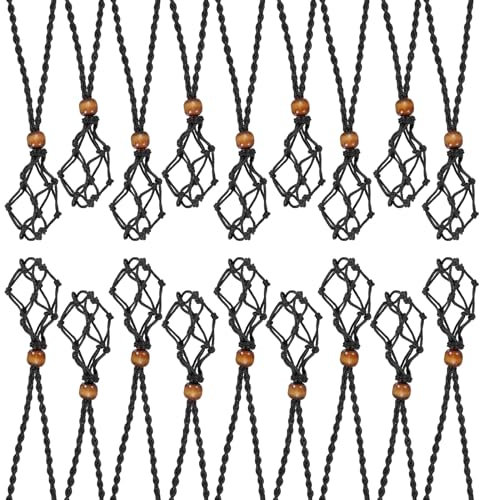 sourcing map 18PCS Crystal Necklace Holder Adjustable Necklace Cord Empty Stone Holder Pendant Cage for Replacement Hand-Woven Necklace, Black