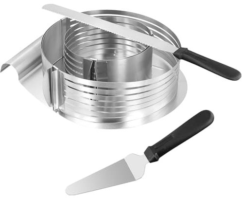 FUNSUEI 5 Stück Verstellbare Tortenring mit Schneidehilfe, 23-30cm, 15-20cm Tortenboden Schneidehilfe, 2 Größen Verstellbare Tortenring Tortenzubehörset für Torten