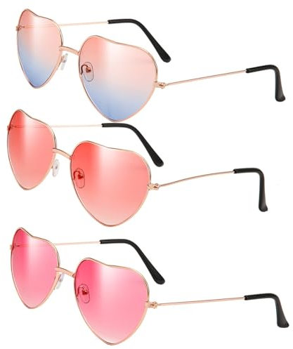 3 Paar 90er Jahre Accessoires Rosarote Brille Yu, 90er Jahre Outfit Damen Herzbrille, 80er Jahre Party Hippie Kleidung Damen KostüMpar Malle Retro Kostüm Herz Sonnenbrille Mallorca Party Accessoire