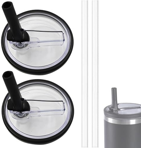 Tapa de vaso de repuesto de 40 onzas para Stanley Quencher, paquete de 2 tapas de repuesto con popote abatible con 2 popotes para vaso de 40 onzas, fundas de vaso a prueba de derrames para taza