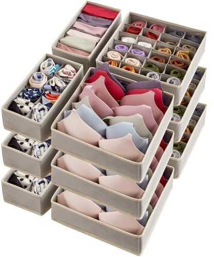 Lifewit 12 Stücke Schubladen Organizer Unterwäsche mit 4 Größen, Faltbar | Kommode Organizer für Dessous BH Socken Kleidung, Kleiderschrank Schrank Schubladen Teiler, Underwear Aufbewahrung, Hellgrau