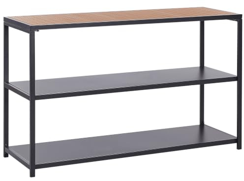 Beliani Estantería de Acero Isla de Cocina de jardín Base de Acero encimera de Madera plástica 150x50x90 cm Negro Madera Clara Avetrana