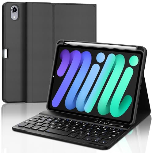 SENGBIRCH Funda con Teclado para iPad Mini 7 2024/Mini 6 2021, Inalámbrico Bluetooth Desmontable Keyboard para iPad Mini 6/7 Generación 8.3 Pulgadas 2024/2021, Negro