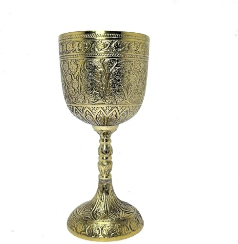 Ganga Nautical Mittelalterlich inspirierter goldener Kelch, 24,9 cm, 280 ml Fassungsvermögen, Fantasie-Design