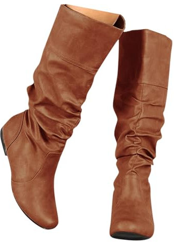 Memmyly Stivali a polpette larghe piatte sexy da donna, da moto, vintage, stivale, da equitazione, stivali invernali comodi, stivali alti da donna, stivaletti tacco quadrato