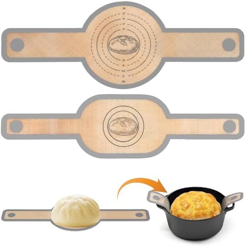 XOKL Silikon-Backmatte Brotschlinge 2 Stück Wiederverwendbare Anti-Haft Bakermatte für Dutch Oven Pizza Sauerteigbrot mit Langem Griff Rutschfest Dunkelgrau