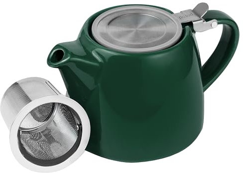posud Ceramic Teapot with Infuser – Small Porcelain Loose Leaf Teapot for 2 – 550ml / 18.6 Oz Stump Tea Pot for 2 Cups with Strainer (Forest Green)