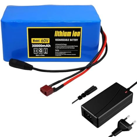 GNIUBBDB Batteria agli ioni di Litio per Bici elettrica da 60 V 30 Ah 16S2P con caricabatteria, Protezione BMS Integrata, Ideale per Motori di Biciclette elettriche da 200-1500 W XT60 Plug