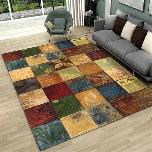 AITROMNI Teppich Gemustert Hell Modernes Wohnzimmer quadratisches Spleißmuster Design Sofa rutschfest In Und Outdoor 170X240CM