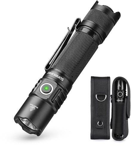 Sofirn SP35T Taktische Taschenlampe mit Taschenlampenholster, 3800 Lumen mit Doppelschalter, 8 Lichtmodi, Led Taschenlampe, IPX8, USB-C, Taschenlampe Aufladbar für Jagen, Camping, Laufen und Angeln