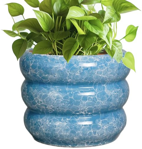 SQOWL 20,3 cm Pflanztopf mit Ablaufloch – Keramiktopf für Pflanzen im Freien Pflanzgefäß für Zimmerpflanzen, dekorativer Blumentopf, mittelgroßer Blumentopf, runder Übertopf für Badezimmer,