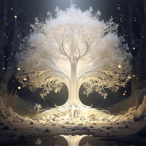 5D Diamond Painting Blanc Arbre de Vie, Kit Complet DIY Peinture Diamant Adulte,arbre magique magique,Peinture Mosaique pour Décoration Murale, Artisanat Créatif pour Enfants et Adultes, 30x30cm