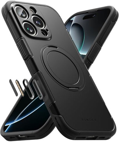 Ringke Alles Designed for iPhone 16 Pro Max Case [Camera Control Capture Button Covered] Shockproof Protective Cover with 360° Spin Rotatable Magnetic Ring Stand Compatible with MagSafe - Black