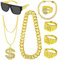 8 Stück Zuhälter Kostüm, 80er 90er Jahre Outfit Herren Hip Hop Kostüm, Rapper Zubehör Hip Hop Dollar Halskette Goldring Sonnenbrille Goldkette für Fasching Karneval Party Zubehör