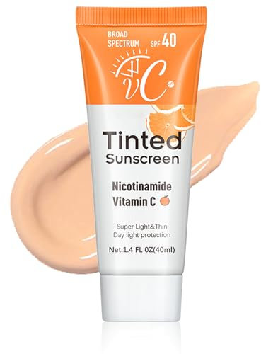 ARCHIDATE Vitamin C Sonnencreme Gesicht - Gesichtscreme mit LSF 40 - Tinted Sunscreen Getönte Sonnencreme Gesicht - Sonnenschutz Gesicht gegen UVA & UVB - Wasserdichte Feuchtigkeitsspendende Sunscreen