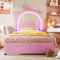 Merax Kinderbett 90x200, Polsterbett für Mädchen Einzelbett mit Einhornform Kopfteil, 16 Farben LED-Streifen, aus PU-Leder Bettrahmen mit Lattenrost und 2 Schubladen (ohne Matratze), Rosa
