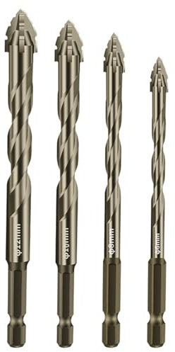 BYYLECL Lot de 4 forets excentriques dentelés à quatre bords, forets excentriques à haute vitesse à tête oblique haute résistance, foret excentrique pour carrelage, brique