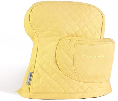 KITCHENAID Fitted Tilt-Head Stand Mixer Cover with Storage Pocket, Quilted 100% Cotton,14.4x18x10, Butter Yellow