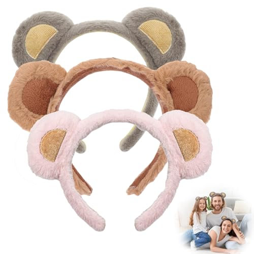 TETSMG Bärenohren Haarreif, 3 Stück Chipmunks Ohren für Kinder und Erwachsener, Chipmunks Kostüm Plüsch Bären Ohren Haarreif, Tierohren Kopfbedeckung Haarband für Party Cosplay Kostüm (3 Farbe)