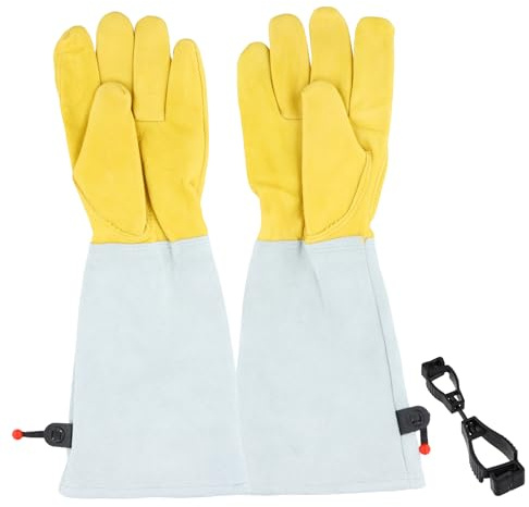 Disnace Professional Gardening Gloves for Men & Women, Thorn Proof Leather Gardening Gloves, Long Sleeve Glove with Glove Clip, Garden Weeding Glove for Pruning Digging Planting, Leather Cowhide, L