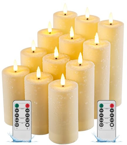 Fanzir Candela a LED impermeabile, con telecomando, altezza 10 cm, 13 cm, 15 cm, 17 cm, resistente alle alte temperature, 12 pezzi.