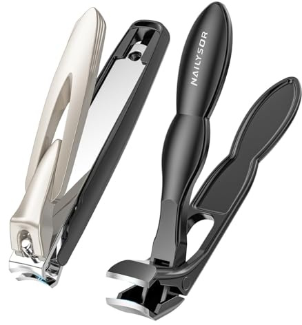 Coupe-ongles d'orteils pour ongles épais pour personnes âgées, coupe-ongles pour homme à tête inclinée et grand orteil avec récupérateur, large ouverture de mâchoire robuste et long manche