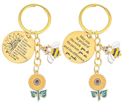 ValueBargain 2er-Set Schlüsselanhänger Biene, Süße Biene Schlüsselanhänger mit Sonnenblumen-Motiv & Inspirierender Gravur, Aus hochwertiger Metalllegierung für Rucksack und Stylische Alltagsbegleiter