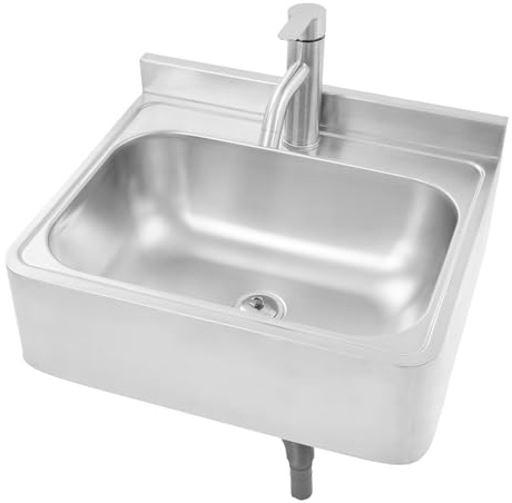 BRRIDE Wandmontiertes Waschbecken Edelstahlspülbecken mit Wasserhahn Warm- und Kaltwasserkontrolle, Handelsübliches Handwaschbecken Rechteckig Waschbecken (mit Wasserhahn)