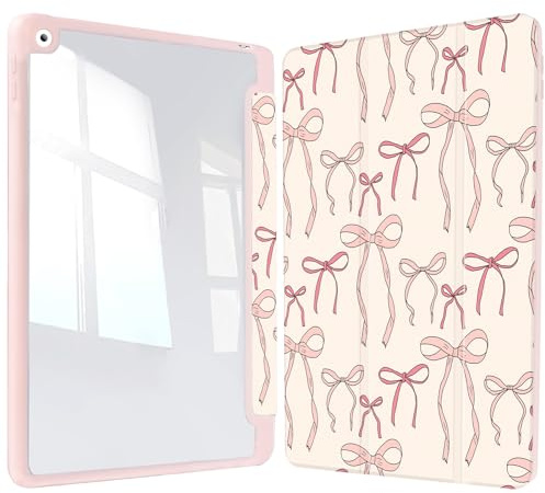 Vozehui 10.2-Zoll-Bow-Hülle für iPad 9/8/7 Generation Hülle mit durchsichtiger Rückenschale mit Bleistifthalter, Dreifach Gefaltete Standschutzhülle mit Auto Sleep Wake für 10.2 Zoll 2021/2020/2019