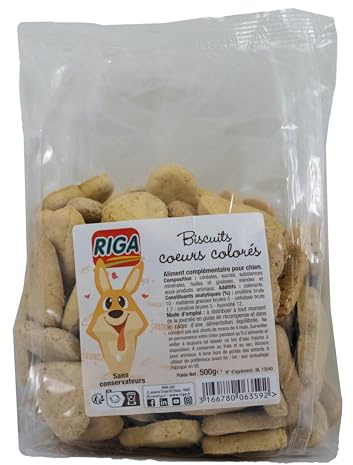 Riga - Kekse mit bunten Herzen – Leckerli für Hunde – leckere Kekse – fettarm – ausgewogene Leckerei – Belohnung für Hunde – 500 g