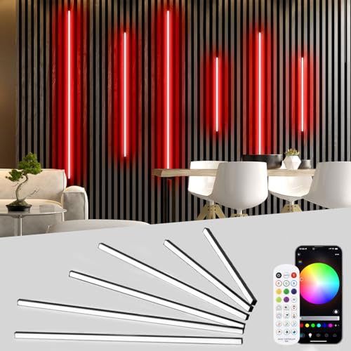 Lichaser RGB Schwarz LED für Akustikpaneele Eingebetteter, WiFi 6 Stück Akustikpaneele LED Streifen Alexa Kompatibel, Musik Sync Selbstklebend Strip für Wandpaneele, Regal (40 * 2+60 * 2+90 * 2 cm)