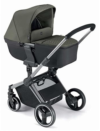 CAM Next Evo Kinderwagen 3in1 Kombikinderwagen mit Babyschale & Babywanne Grün, leichter Reisebuggy/Stroller, umkehrbarer Sitz, kompakt faltbar, Federung, City Wagen für Baby & Kinder