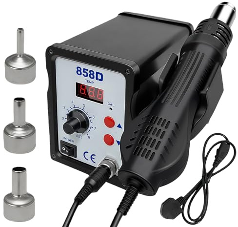 858D Heißluftlötstation: 700W Heißluft Lötstation, Heißluftlötgerät, Digitalanzeige 100-480°C für SMD Löten und Entlöten, einstellbarer Temperatur und Luftvolumen