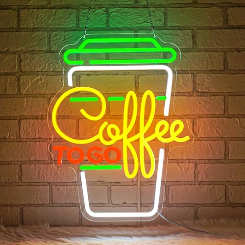 Lxmoneon Coffee To Go Neon Schild,Kaffeetasse Neon Schild für Wanddekor | dimmbares LED Kaffee Neonlicht,USB Coffee Leuchtreklame zum Mitnehmen Café Shop Bar Küche Restaurant,29 x 37 cm