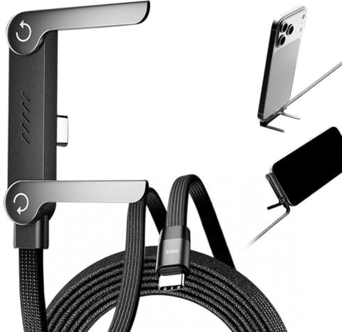 Unsichtbares Halter-Ladekabel mit Ständer, Typ-C auf Typ-C, 240 W PD-Schnellladekabel mit 360° verstellbarem Metallständer, faltbares, langlebiges USB-C-Kabel für Gaming, Büro, Autoreisen