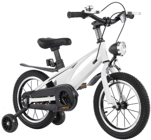 laufrad Kinderfahrrad for 3–7 Jahre, 12/14/16 Zoll, leichtes Fahrrad aus Magnesiumlegierung mit Vorder- und Hinterradbremsen, Stützräder mit LED-Scheinwerfer autoscooter(Blanc,10 Zoll)