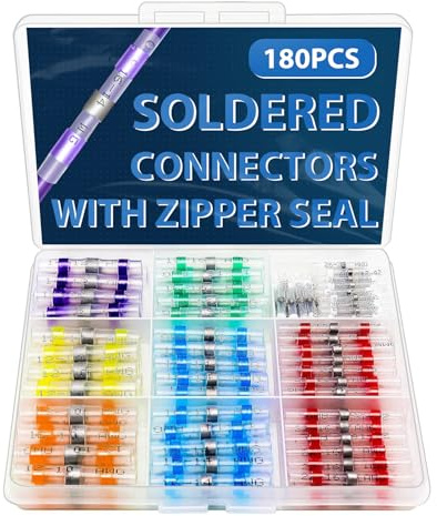 180PCS Solder Seal Wire Connectors 6 Sizes 10-26AWG Waterproof Heat Shrink Connectors Solder Sleeves Insulated Electrical Butt Splice Wire Terminals for Marine Automotive Boat Trailer Wiring (Boxs)