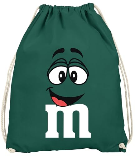 MoonWorks® Turnbeutel - M mit Gesicht - Accessoires Fasching Karneval Gadgets Spruch lustig Faschingsartikel Tasche Gymbag Dunkelgruen unisize