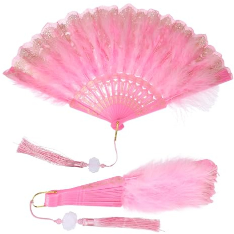 YELARXI Feather Hand Fan, Marabou Feather Fans,9 & 2Pcs & Pink | Marabou Feather Fans, 20s Vintage Folding Fan Flapper -Fit For?(Wedding/Dance Performance/Costume Dancing Show/Gift)