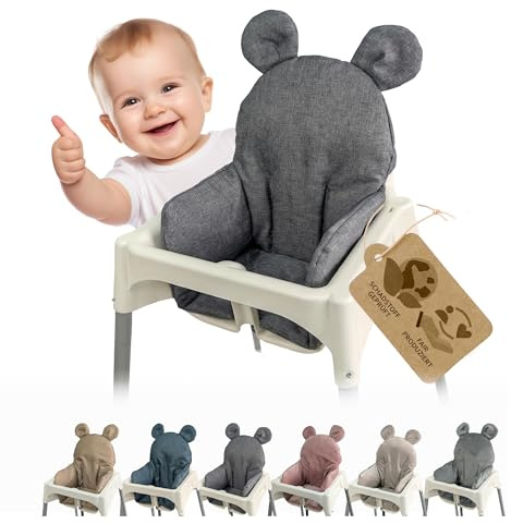 Sitzbezug für Ikea Antilop Hochstuhl, Dunkelgrau meliert Teddy | Sitzverkleinerer, Kissen, extra weich, waschbar, langlebig