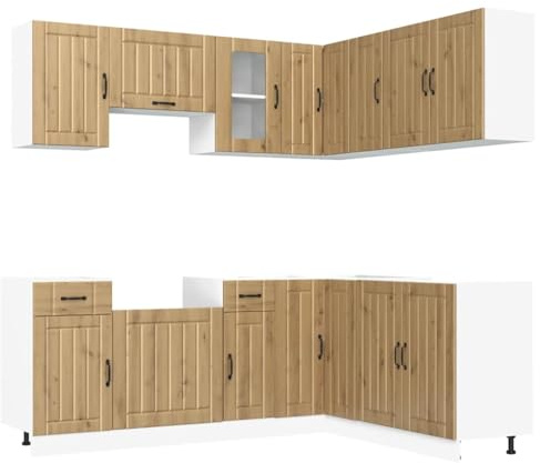 Owoxanthellate 11-TLG. Küchenschrank-SetLucca, Küchenzeile in Artisan-Eiche Optik, modularer Küchenblock aus Holzwerkstoff mit Unterschränken und Hängeschränken