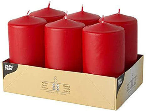 6 Stumpenkerzen Ø 60 mm · 115 mm rot