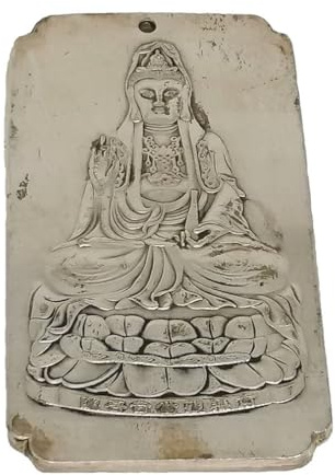 lachineuse - Talisman Göttin GuanYin – Feng Shui Glück & Schutz – Talisman aus tibetischem Silber, 10 x 5,5 cm – buddhistische Traditionen – Deko Zen Haus Büro – Geschenkidee China, Japan, Asien