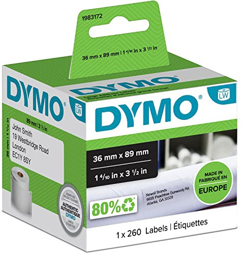 DYMO Original LabelWriter Adressetiketten (Groß) | 36 mm x 89 mm | Rolle mit 260 Etiketten | selbstklebend |für LabelWriter Etikettendrucker und Beschriftungsgerät