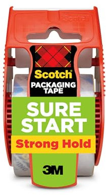 Scotch Sure Start Shipping Packaging Tape, 1.88x 22.2Yd, Designed for Packing, Shipping and Mailing, Quiet Unwind, No Splitting or Tearing, 3.8cm Core, Clear, 1 Dispensered Roll (145)