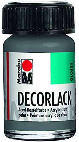 Marabu 11300039078 - Decorlack Acryl Grau 078, 15 ml, hochglänzender Acryllack auf Wasserbasis, wetterfest, speichelfest, zum Malen, Schablonieren und für Serviettentechnik