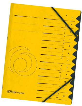 Herlitz Spiralblock, 6 Ordnungsmappen easyorga A4 Karton 12 Fächer + elastisch gelb